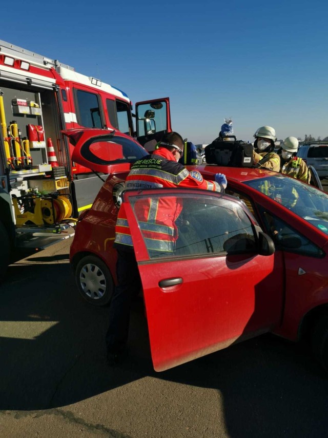 WIESBADEN, Germany – USAG Wiesbaden Firefighter Philipp Strobel and two colleagues practice a medical emergency. (PHOTO Credit: USAG Wiesbaden Fire Department)