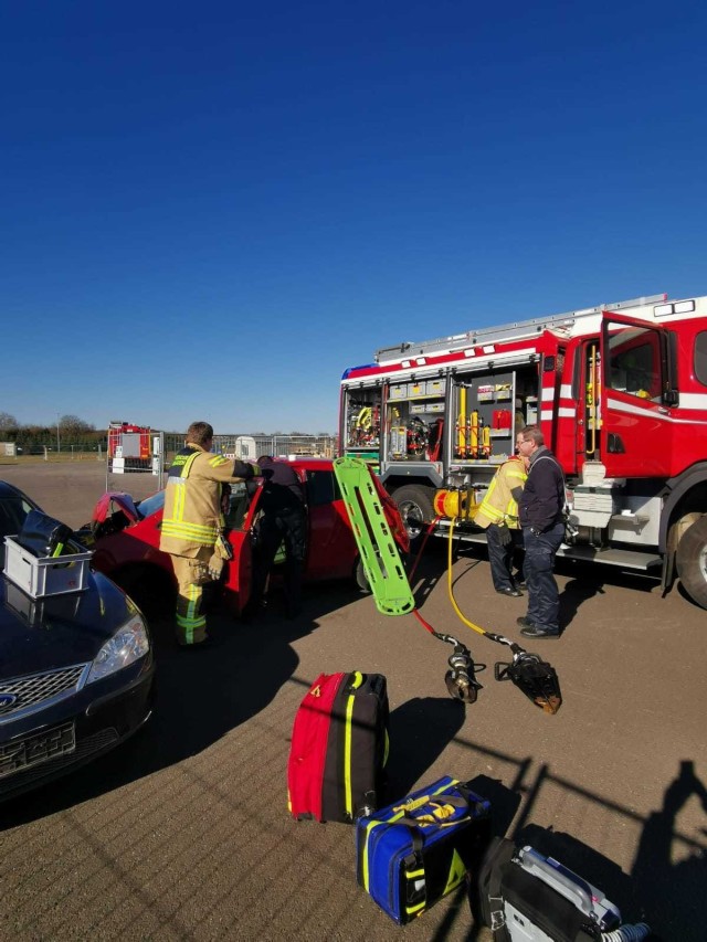 WIESBADEN, Germany – USAG Wiesbaden Firefighter Philipp Strobel and two colleagues practice a medical emergency. (PHOTO Credit: USAG Wiesbaden Fire Department)