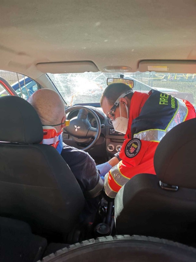 WIESBADEN, Germany – USAG Wiesbaden Firefighter Philipp Strobel and two colleagues practice a medical emergency. (PHOTO Credit: USAG Wiesbaden Fire Department)