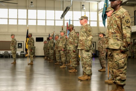 Soldiers assigned to 66th Troop Command stand at attention during a promotion and change of command ceremony at the Raymond Road Readiness Center in Jackson, Miss., June 2, 2018. As the Army continues efforts to improve diversity within its ranks, it is also reinforcing policies to eradicate extremist behaviors and activities. The battle against extremism is different from other challenges the Army encounters, said Col. Timothy Holman, the Army’s chief diversity officer. Extremism can tear apart cohesive teams.