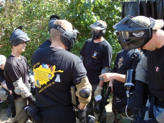 Soldiers preparing for paintball during a Warrior Adventure Quest.