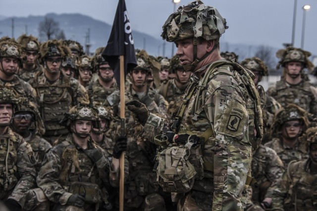 The Command Sergeant Major for "The Rock" of the 173rd Airborne Brigade outlines why their training is so very tough as the paratroopers look on with enthusiasm at the next challenge.