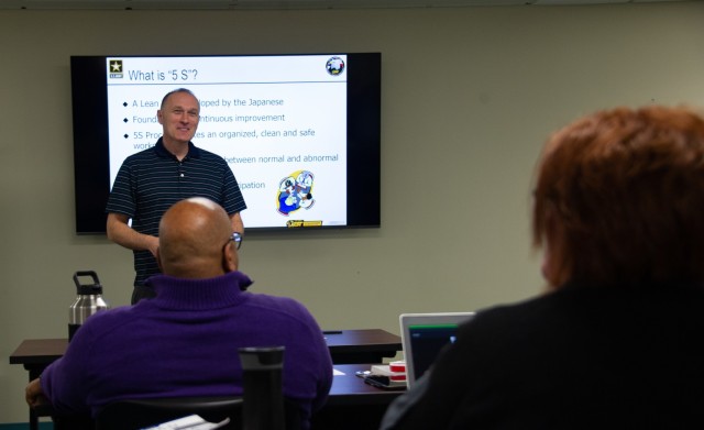 Garrison Deputy Commander Lt. Col. Alexander Carter teaches a Lean Six Sigma class March 2, 2021, at Fort McCoy, Wis. This training is part of a broader garrison initiative to develop its workforce by educating and training them with tools and...