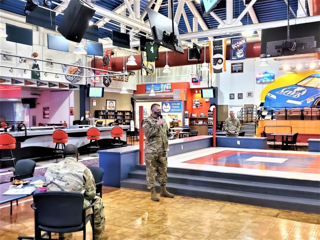 Garrison Commander Col. Michael Poss gives opening remarks during the 2021 Army Emergency Relief Campaign Breakfast on Feb. 25, 2021, at Fort McCoy, Wis. The breakfast helped begin the 79th fundraising campaign for Army Emergency Relief, or AER....