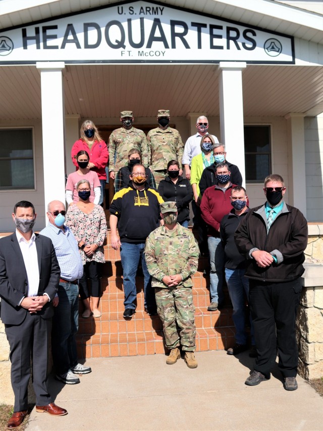 Local community leaders are shown with the Fort McCoy Garrison command team Oct. 6, 2020, during a special visit by the leaders to Fort McCoy, Wis. More than a dozen civic leaders from Tomah and Sparta, Wis., participated in the community leader...