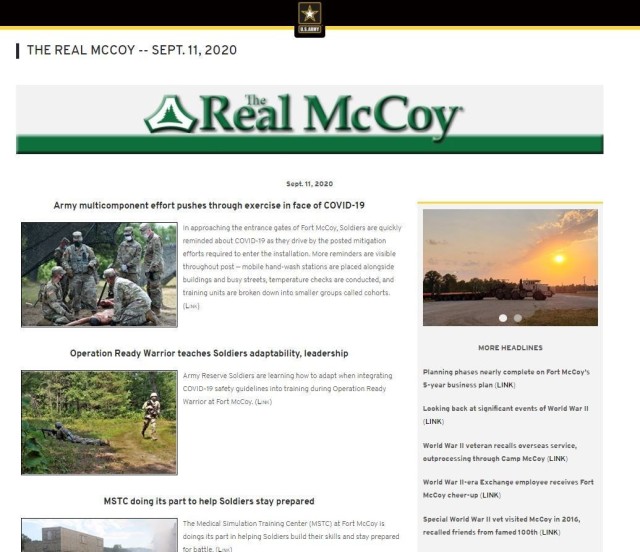 This is a screenshot from March 8, 2021, of the Sept. 11, 2020, edition of The Real McCoy Online newspaper at Fort McCoy, Wis., that earned a first place award for online or pdf publication in the 2020 Army Installation Management Command...