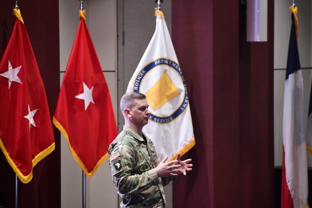 Maj. Gen. Todd Royar, U.S. Army Aviation and Missile Command commanding general, provides opening remarks during Team Redstone’s 2021 Center of Excellence - Advance Planning Briefings to Industry , March 9-11. (U.S. Army photo by Antwaun J....
