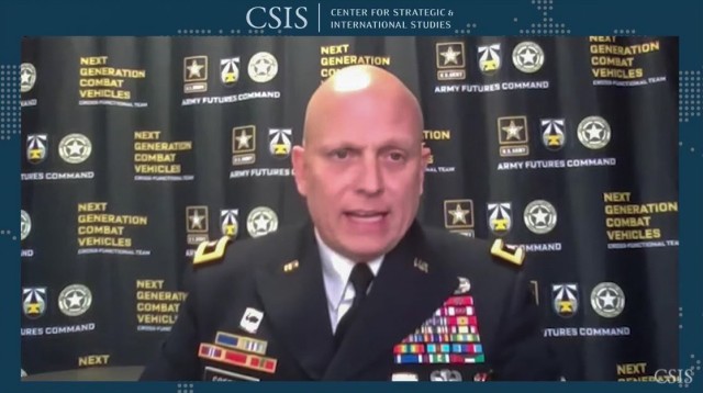 Maj. Gen. Ross Coffman, director of the Army Futures Command's Next Generation Combat Vehicle Cross-Functional Team, speaks during a virtual discussion with the Center for Strategic and International Studies March 10, 2021. 