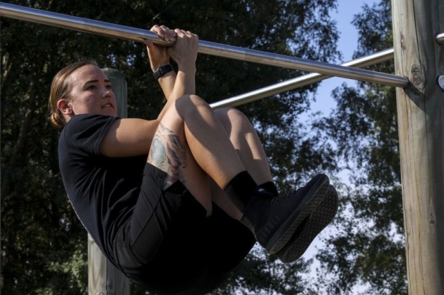 A Soldier receives instruction on proper form for the Army Combat Fitness Test during the ACFT Trainers Course at the 7th Army Noncommissioned Officers Academy at Grafenwoehr, Germany, July 14, 2020.