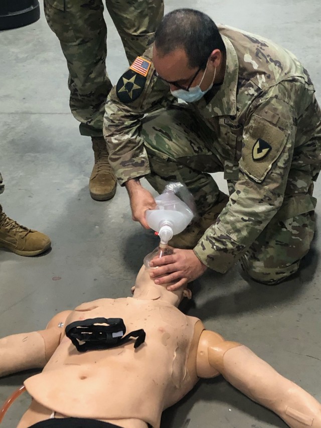 Soldiers from the Security Assistance Training Management Organization, train on medical mannequins as part of their training to prepare for deployment overseas. These soldiers were participating in the only Army-led Foreign Affiars Counter Threat...