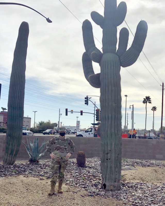 Maj. Catherine A. Celeski, an Army Reserve critical care nurse from San Antonio, Texas, stands in Yuma, Arizona.  Celeski mobilized in mid-December 2020 with Urban Augmentation Medical Task Force 328-1 to assist the Yuma Regional Medical Center as...