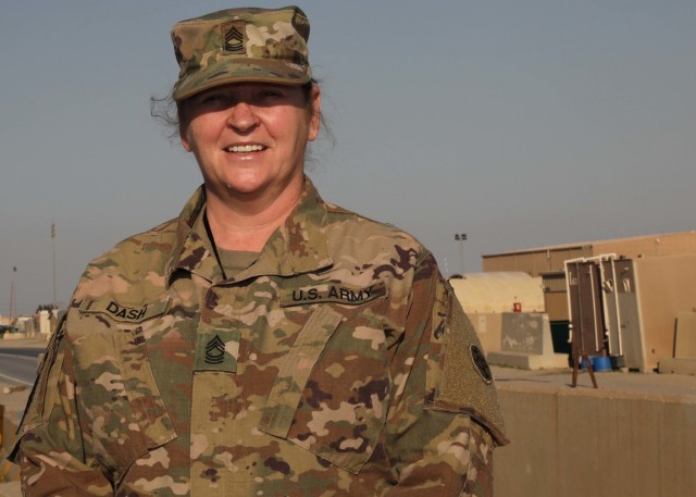 Master Sgt. Lesa A. Dash, the Sexual Harassment-Assault Response Program representative for the 310th Sustainment Command (Expeditionary), said she was surprised to be back in Kuwait 30 years after she deployed there for the First Gulf War, serving as a dispatcher and truck driver. "It's kinda wierd that I started here," she said.