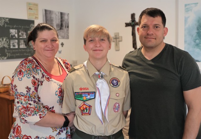 Together with her parents Col. Michael and Deana Zopfi, Miranda prepares for her upcoming Court of Honor ceremony in May, where she will officially receive her Eagle rank.