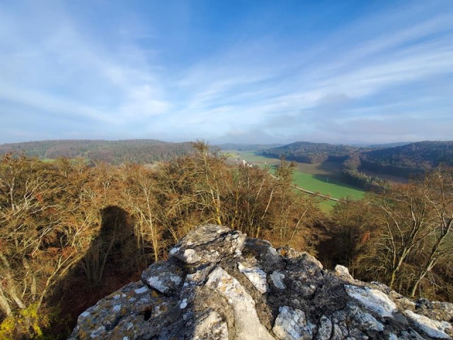 The countryside aerial view from atop the castle keep on Nov. 21, 2020