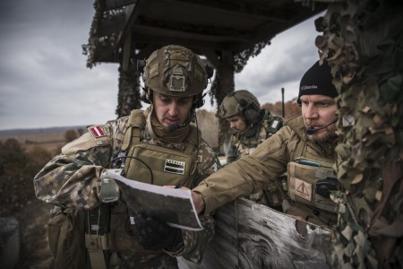 Joint Terminal Attack Controllers from the Latvian National Armed Forces conduct close air support training with U.S. Air Force A-10 Thunderbolt II aircraft assigned to the 107th Fighter Squadron, Selfridge Air National Guard Base, Mich., at Grayling Aerial Gunnery Range in Waters, Mich., October 29, 2019.Michigan and Latvia have been linked under the U.S. National Guard Bureau's State Partnership Program since 1993. The collaboration between JTACs in the Latvian National Armed Forces and the Michigan Air National Guard has been one of the most productive examples of bilateral defense cooperation in the entire SPP (U.S. Air National Guard photo by Master Sgt. Scott Thompson).