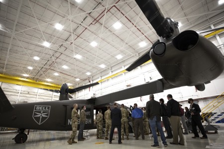 Soldiers from 3rd Brigade Combat Team , 101st Airborne Division visit Bell's flight facility in Arlington, Texas, Oct. 28, 2020. The Soldiers provided feedback on the V-280 Valor cabin configuration that will inform Future Long-Range Assault Aircraft requirements from a user's perspective.