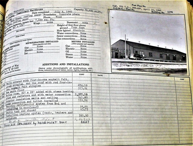 This photo taken Jan. 22, 2021 is from a real property book that features from April 15, 1940, the commissary warehouse that once stood on South Post at Fort McCoy, Wis. The installation was called Camp McCoy in 1940. The photo is one of many...