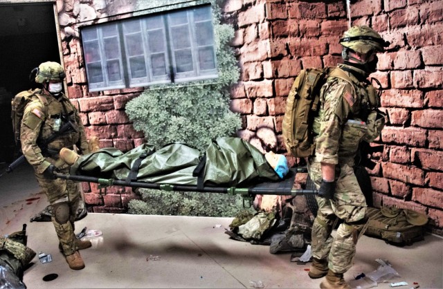 An Army paramedic tends to a simulated patient Jan. 11, 2021, during paramedic training at the Fort McCoy, Wis., Medical Simulation Training Center. The center is managed by the Directorate of Plans, Training, Mobilization and Security at Fort...