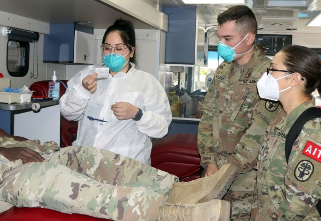 A laboratory technician with the Armed Services Blood Program instructs Soldiers in the advanced individual training phase of initial training during a blood drive on Fort Bliss, Texas, May 16, 2021. Blood drives are important because they provide...