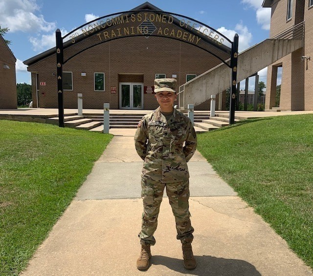 Army Spc. Keylin Jasmin Perez poses during her basic leader course training in 2019. Perez is a supply specialist with the 200th Military Police Command as well as a nursing student and cheerleader at Coppin State University in Baltimore,...
