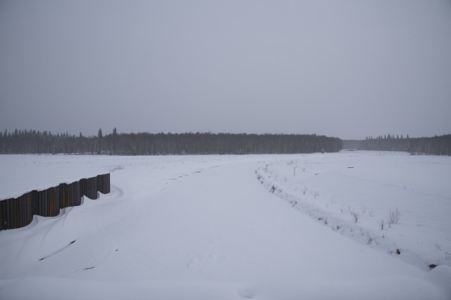 Looking upstream of the waterworks of the Chena River Lakes Flood Control Project on Feb. 19 near North Pole, Alaska. Currently the river is frozen in place but when the ice melts in the spring, the U.S. Army Corps of Engineers – Alaska District...