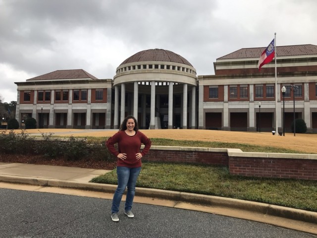 In January, retired Capt. Lauren Byrd posed for a photo in front of the National Infantry Museum. She served there as a docent and provided exhibit tours during a yearlong internship while assigned to the Fort Benning Soldier Recovery Unit, Ga....