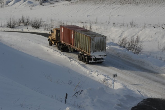 As the Department of Defense’s lone extreme cold test facility, U.S. Army Cold Regions Test Center tests a wide variety of military systems in a natural environment where winter lows drop far below zero. This winter's test workload included a candidate set of snow tires and tire chains that variants of the M915 6x4 line-haul tractor truck would be outfitted with to deliver military equipment in extreme cold weather.