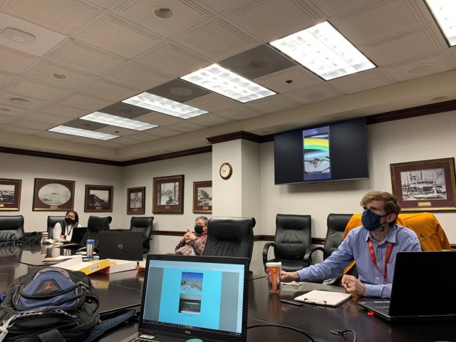 A team from the U.S. Army Corps of Engineers Memphis District meeting for the real time walk through assessment of the Imam Ali Air Base control tower in Iraq. From left to right (Michelle Williams-Newsom - Senior Architect, David Wilson - Senior...