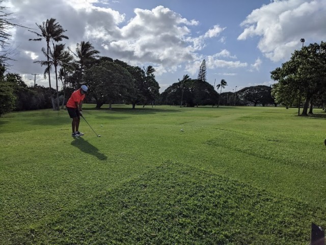 Army Trials athlete Staff Sgt. Armando Luna played golf at the Ke’alohi Golf Course, Hawaii, in early March 2021. In addition to golf, Luna competed in archery, rowing and cycling during the 2021 Army Trials. (Photo courtesy of Jana Dunn)
