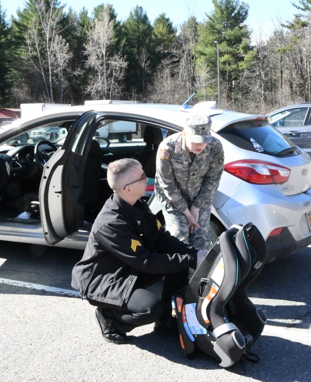 A Soldier receives a free baby seat safety check from a representative of Jefferson County Sheriff’s Department during the 2019 Baby Palooza event at Fort Drum, New York. The event was cancelled last year due to the COVID-19 pandemic but is...