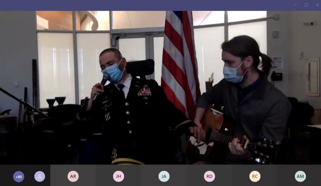 Capt. Luis Avila sings during the virtual 2021 Army Trials closing ceremony on March 15, 2021.