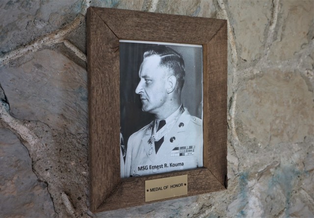 Hanging inside the small stone entrance to the Main Post Cemetery hangs a photo of its only Medal of Honor recipient.