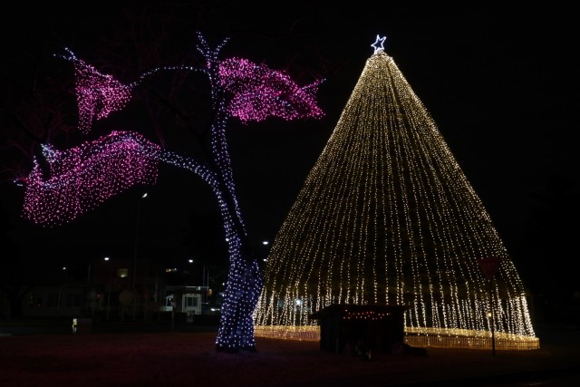 The holiday tree is lit at Sagamihara Family Housing Area, Japan, Dec. 13, 2020.