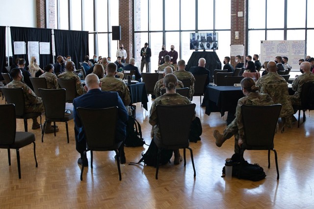 Soldiers participate in a group discussion at the U.S. Army’s People First Task Force’s Solarium from March 15-19 at West Point. The solarium brought together Soldiers with under two years of service from all demographics to discuss serious...