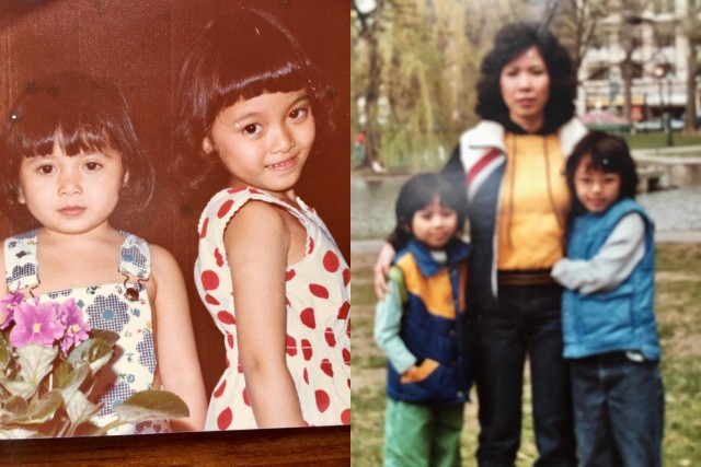 First photo: Lan-Dinh, left, with her older sister, Danielle, in 1977. Danielle would go on to serve about 30 years in the Army and is now the executive officer to the Army inspector general in Washington, D.C. Lan-Dinh attended the U.S. Military Academy at West Point and served seven years of active duty. Second photo: The sisters pose for a photo with their mother, Thai-An, in 1978. 