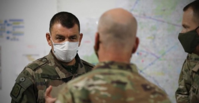 Maj. Gen. Laurent Michon, 3rd French Division commander, briefs his  assigned U.S. Soldiers during virtual training with U.S. Soldiers from the III Corps and 1st Armored Division Headquarters in Texas to prepare for the Command Post Exercise Two scheduled for April, 2021 at Fort Hood, Texas. 