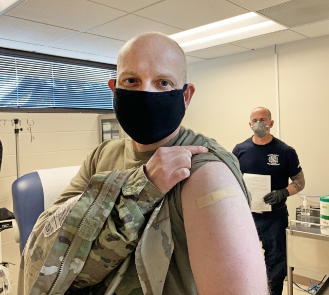 Fort Hunter Liggett Garrison Commander, Col. Charles Bell and his command team were among the first in line for the Moderna COVID-19 vaccine, administered by FHL paramedics and overseen by medical personnel at the Presidio of Monterey, March 24, 2021.