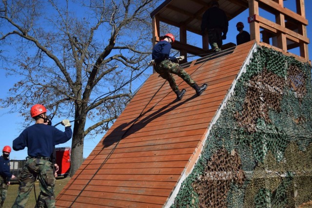 Wisconsin Challenge Academy cadets participate in rappelling training on the cantonment area March 16, 2021, during training at the academy complex at Fort McCoy, Wis. The academy is a tenant organization at Fort McCoy that is managed by the...