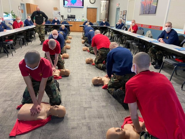 Wisconsin Challenge Academy cadets learn first aid skills March 15, 2021, during training at the academy complex at Fort McCoy, Wis. The academy is a tenant organization at Fort McCoy that is managed by the Wisconsin National Guard. Dozens of...