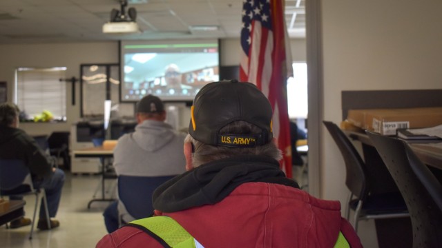 Employees at JMC subordinate installation, Crane Army Ammunition Activity, watch their command’s extremism training via Microsoft Teams to maintain COVID-19 mitigation measures.