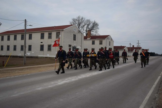 Wisconsin Challenge Academy cadets march on the cantonment area March 16, 2021, during training at the academy complex at Fort McCoy, Wis. The academy is a tenant organization at Fort McCoy that is managed by the Wisconsin National Guard. Dozens...