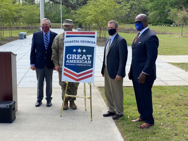 Hinesville Mayor and Chairman of the Coastal Georgia Military Affairs Committee Allen Brown; Fort Stewart Garrison Commander Col. Bryan Logan; Director of the Coastal Georgia Military Affairs Committee Pete Hoffman; and Hinesville City Manager...