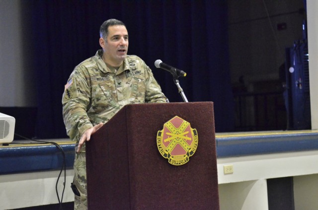 Colonel Jeremy D. Bell, Fort Campbell garrison commander, leads an installationwide extremism awareness training session March 25 at Wilson Theater. The effort is part of a campaign to identify and eliminate extremist behavior in the workforce...