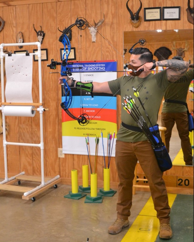 Sgt. Jose Alfaro from the Soldier Recovery Unit at the Walter Reed National Military Medical Center participates in the archery event at the 2021 Army Trials. (Photo via Sgt. Jose Alfaro)