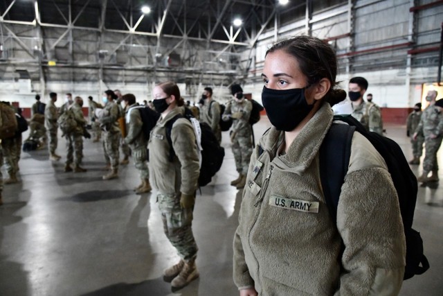 MEDCoE AIT Soldiers line up in formation at Kelly Field, San Antonio before boarding a contract airplane that will take them to their first duty assignment.
...