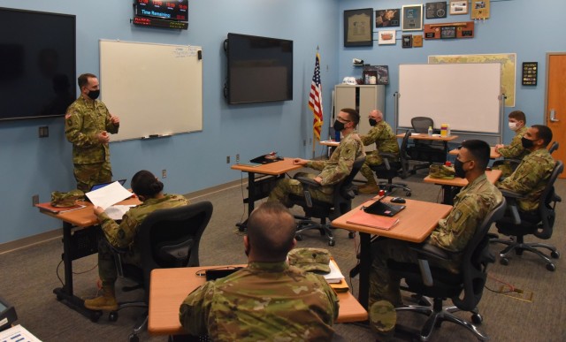 Staff Sgt. Travis Matzdorf, a Joint Tactical Ground Stations (JTAGS) initial qualification course instructor with U.S. Army Space and Missile Defense Command, instructs the current JTAGS IQC at the Dr. Peter G. Pappas Training Facility in Colorado...