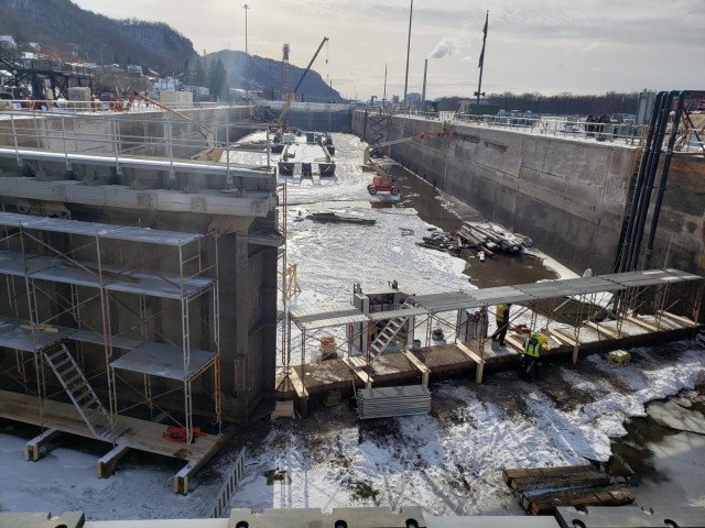 The U.S. Corps of Engineers, St. Paul District, dewatered Lock and Da, 4 near Alma, Wisconsin to perform an inspection, maintenance and repairs.