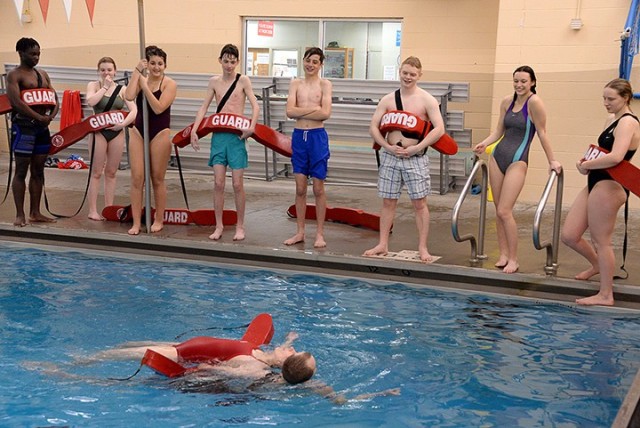 Red Cross lifeguard certification class students — 16-year-old Isaac Ativie, 15-year-old Kate Brooks, 15-year-old Ashley Morgan, 15-year-old Karter Watson, 15-year-old Jonathan Purvis, 19-year-old Peter Teachout, 17-year-old Presley Lombardo and...