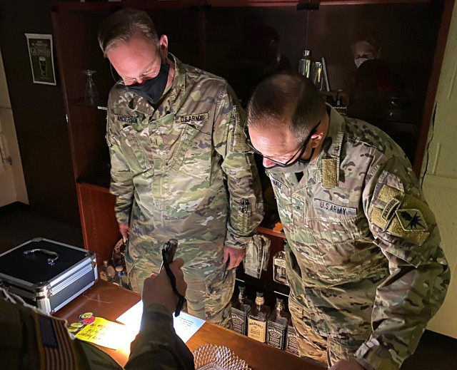 Chief Warrant Officer of the Military Intelligence Corps, Chief Warrant Officer 5 Aaron Anderson accompanies then Brig. Gen. Anthony R. Hale, commander, U.S. Army Intelligence Center of Excellence and Fort Huachuca, through an updated RAPID Escape...