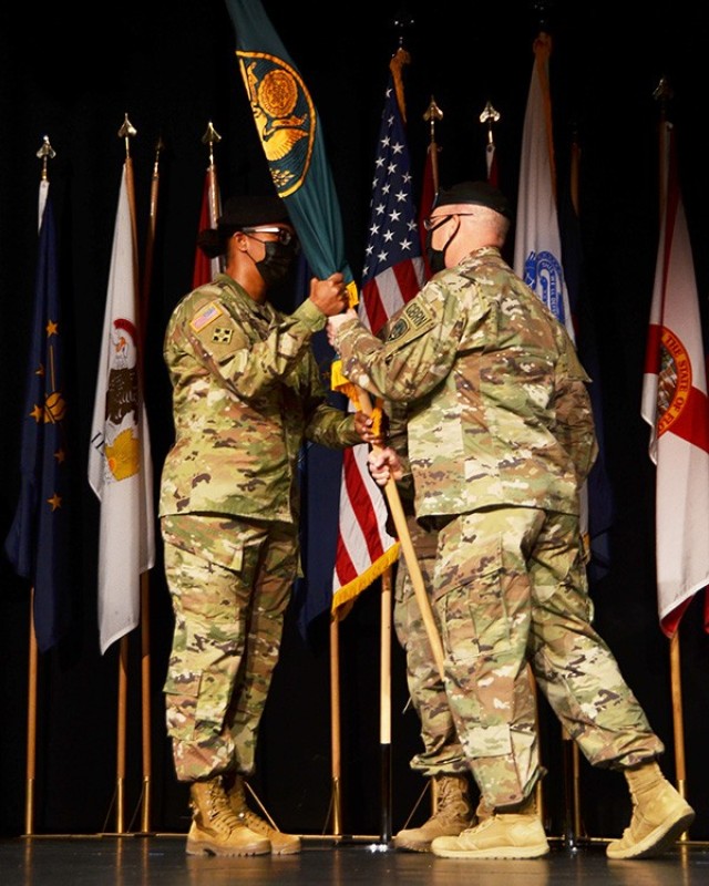 During the Assumption of Responsibility ceremony, the installation colors were passed from Col. Scott D. Gould, Commander of Dugway Proving Ground, to Command Sgt. Maj. Mauvet M. Rawls, officially signifying her March 18, 2021 assumption of responsibility as the installation Command Sergeant Major.
Photo by Becki Bryant, Dugway Public Affairs
